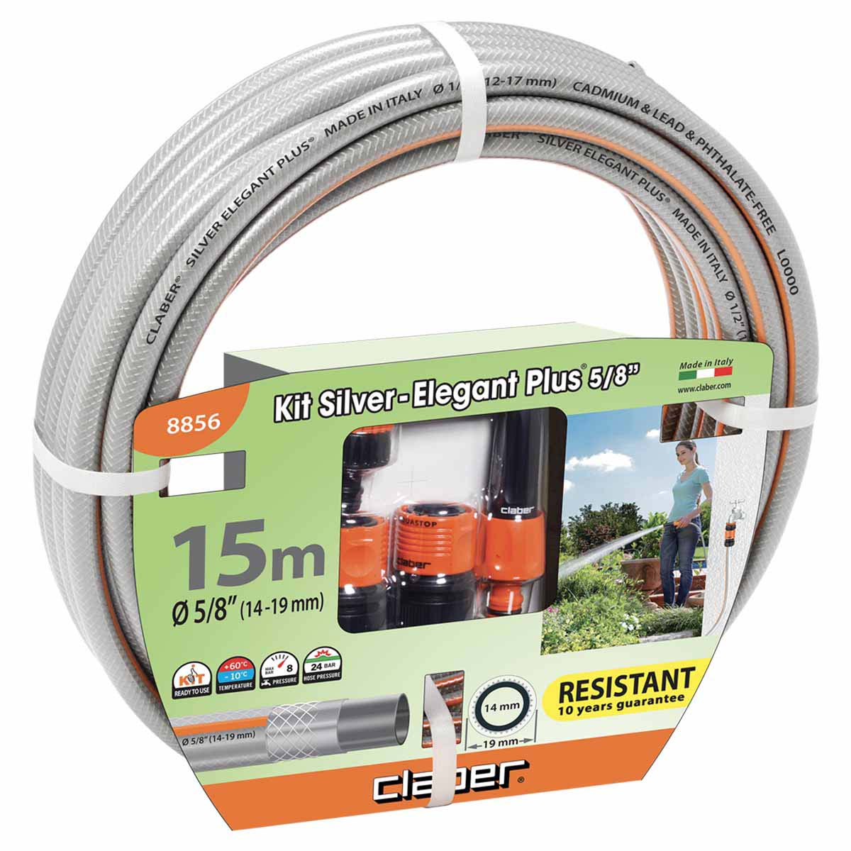 Tubo Da Giardino Claber AQUAVIVA Plus 25 M, Diametro 5/8, Robusto E Sicuro, Senza Metalli Pesanti