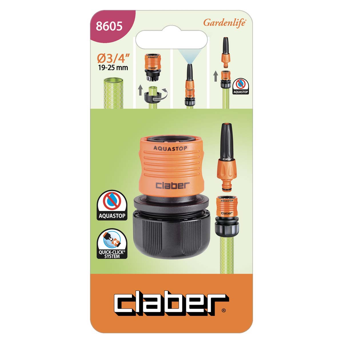 Claber CLABER 8605 Raccordo rapido 3/4 automatico Aquastop irrigazione giardino prato 