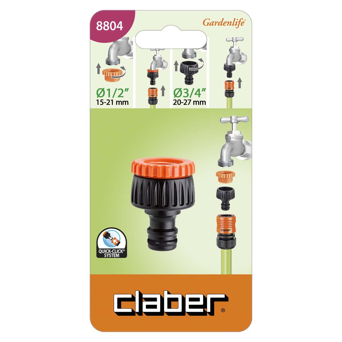 Claber Threaded Double Tap Connector for 1/2" & 3/4" Tap Splitter Fits Hozelock 
