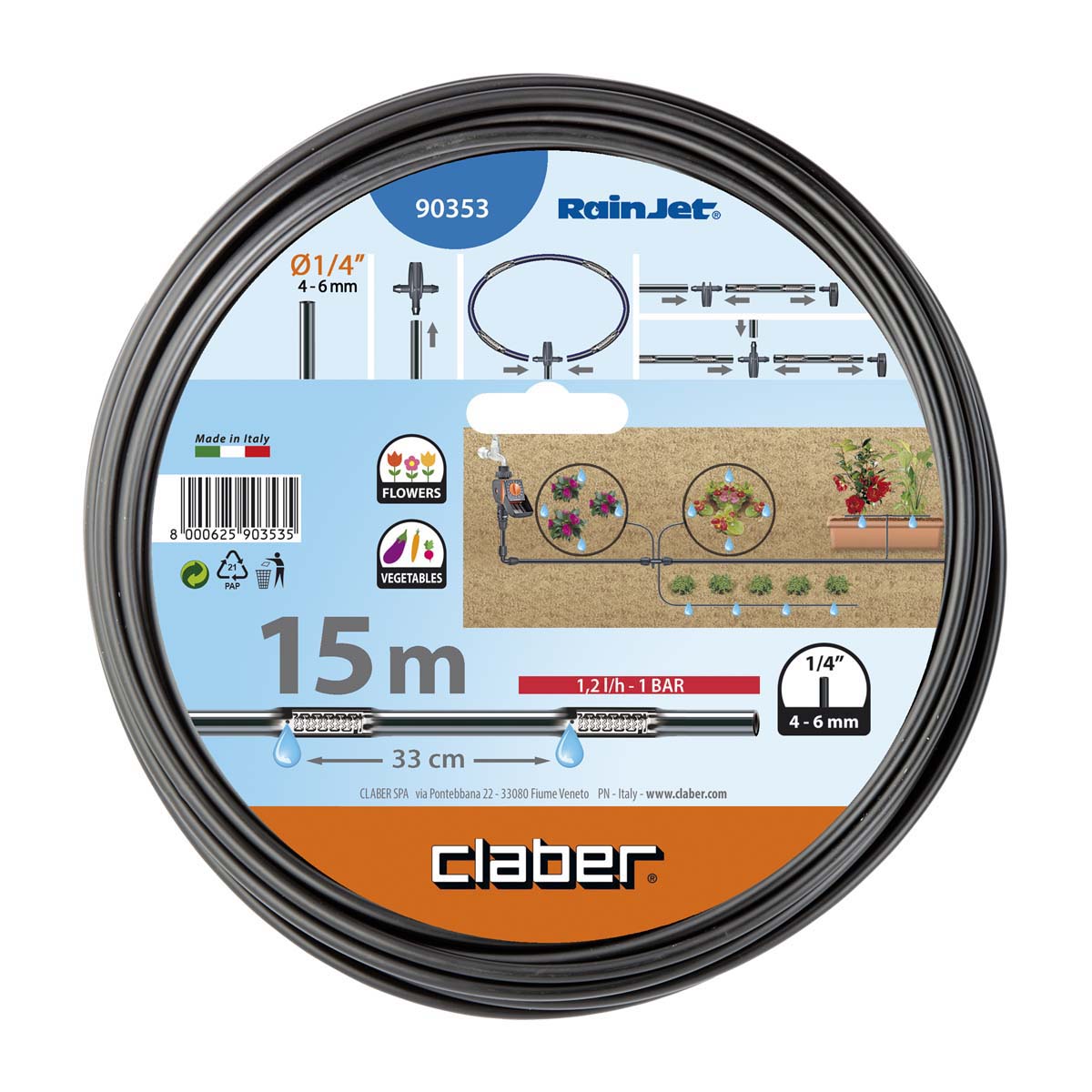 1/4 di pollice Dripper TUBI CLABER 15 METRI 