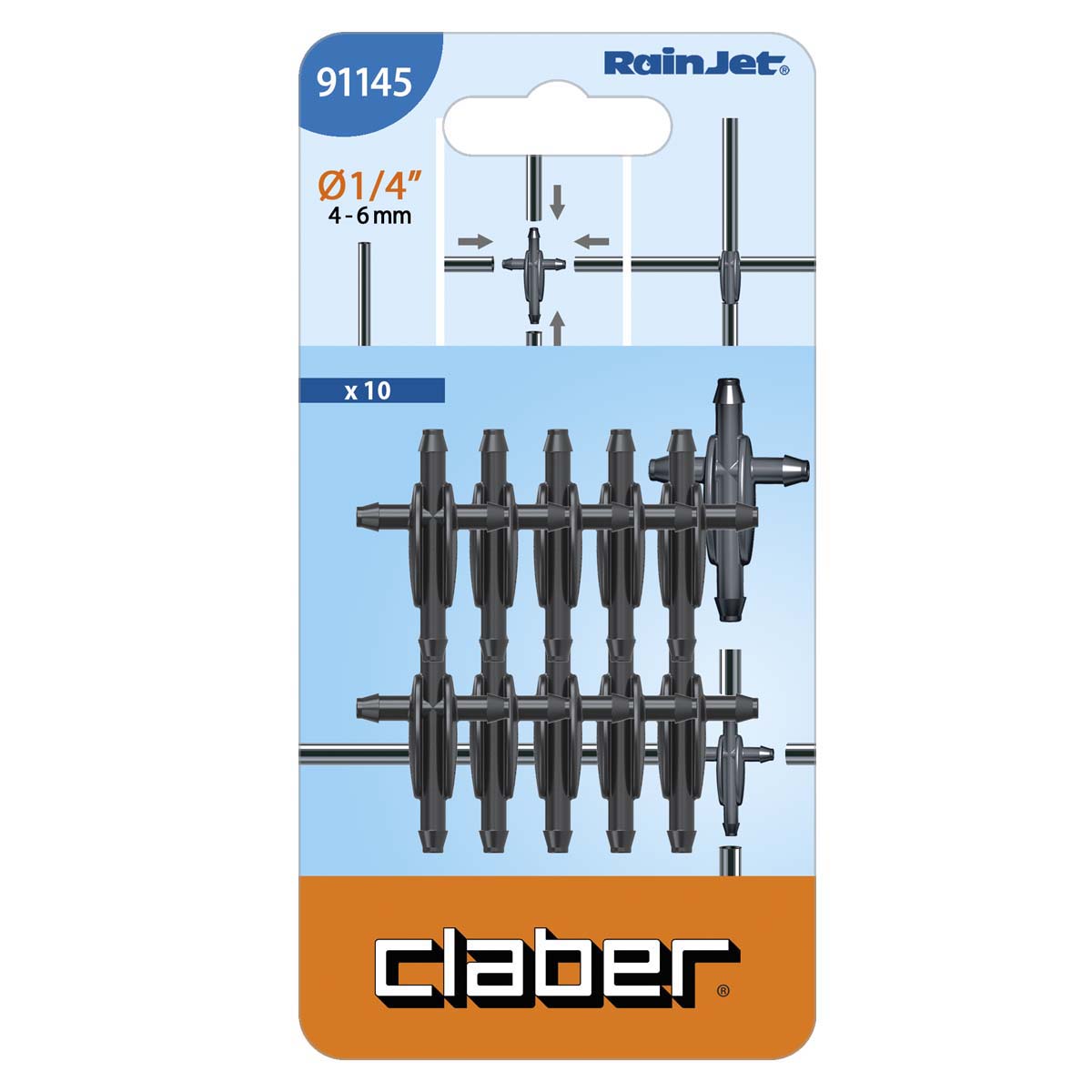 IRRIGAZIONE a goccia. MODEL 91145 CLABER RAINJET A 4 VIE INNESTO confezione da 10 