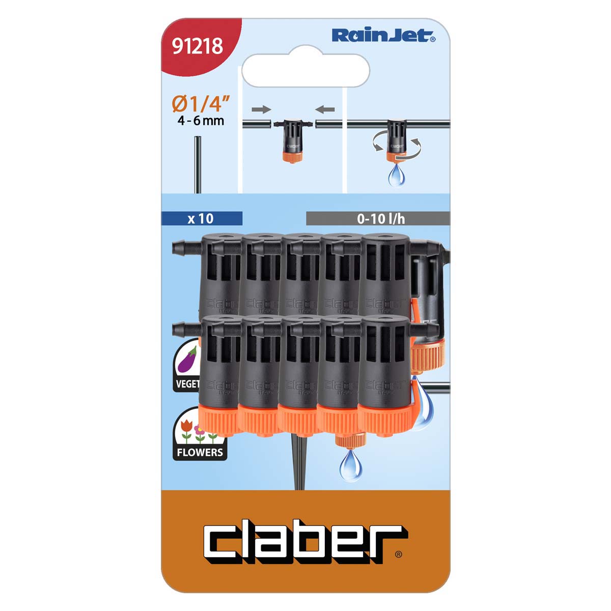 Claber Tropfer Claber para Micro Riego Ajustable De 0-10 L/H 10er Pack 