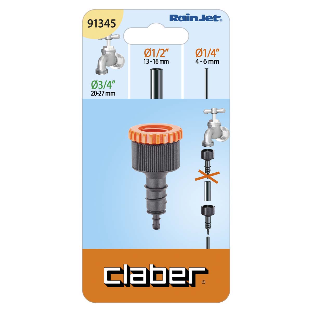 Claber CLABER 91345 RACCORDO PER TUBO 1/2"-1/4" PRESA RUBINETTO IRRIGAZIONE 